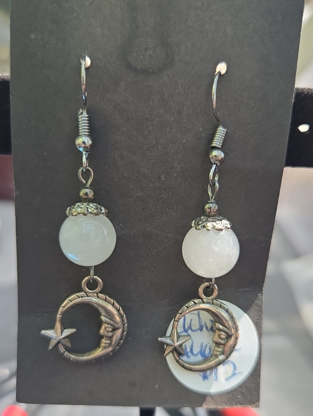 Moon & Star Dangle Earrings with White Quartz Beads: G